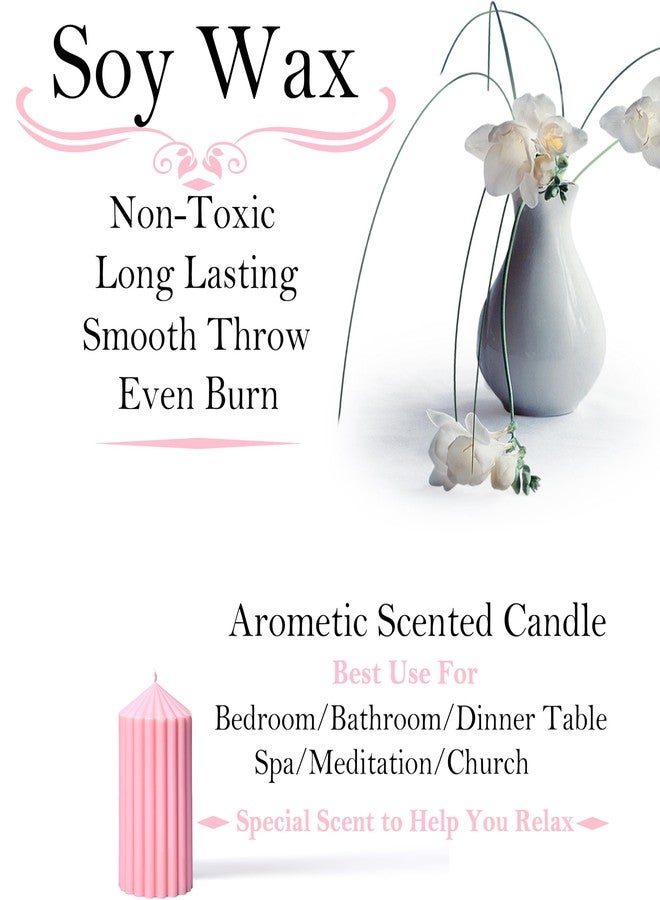 Luces Soy Wax Set of 3 Scented Pink Point Ribbed Pillar Candles for Home Decor Diwali Wedding Pirty Valentine Gift Church x-Mass Dinner Table Spa - Image 3